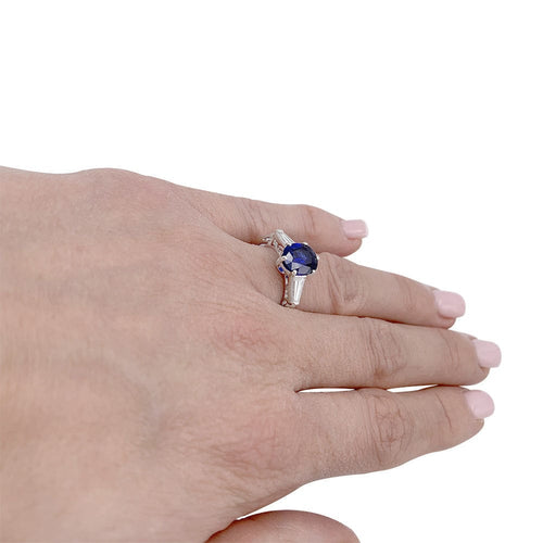 Bague 52 Bague saphir, platine et diamants. 58 Facettes 32357