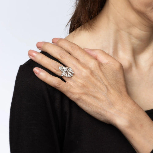 Bague 54 Bague Art Déco vintage en diamant 1 carat, taille 4,5, cocktail en grappe, bijou de succession raffiné 58 Facettes G13577