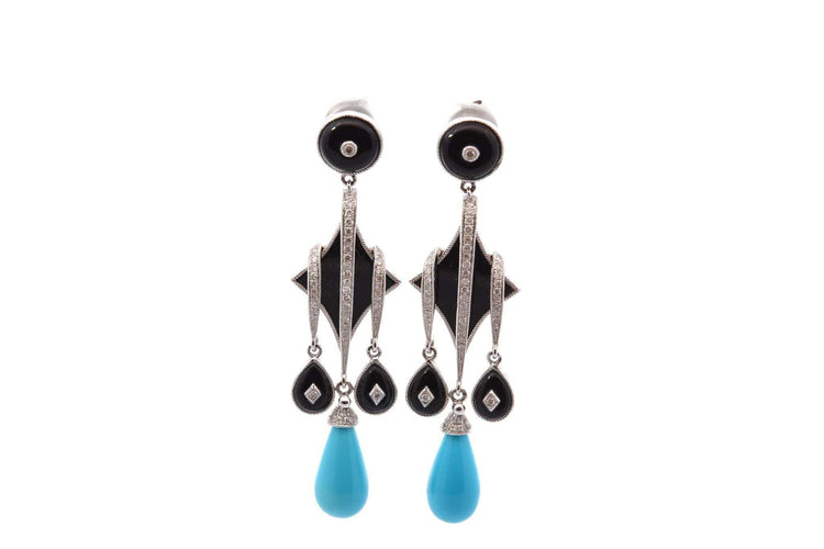 Boucles d'oreilles Boucles d'oreilles onyx, diamants et turquoises 58 Facettes 27762dv