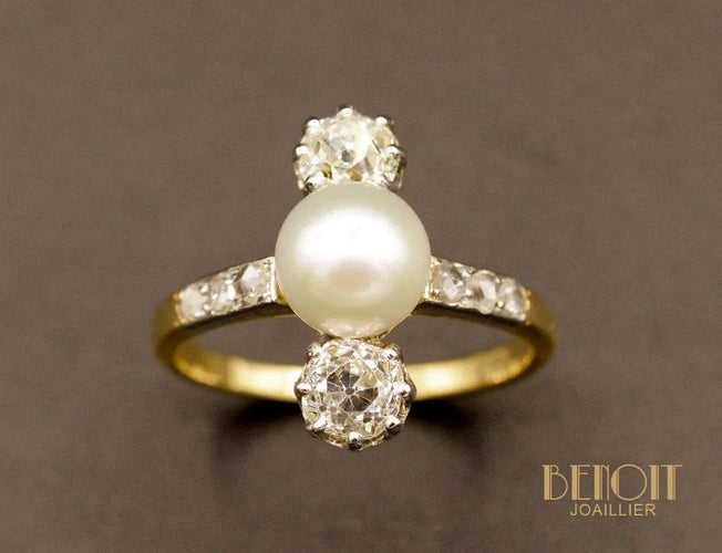 Bague Trilogie perle fine diamants