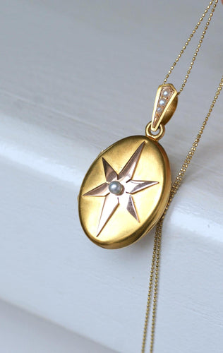 Pendentif Médaillon ancien étoile or rose et or jaune, perles fines 58 Facettes