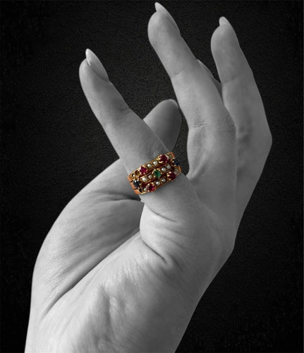 Bague 51 Bague des années 1920 avec pierres multicolores 58 Facettes