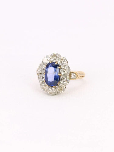 Bague 50 Bague marguerite ancienne or rose saphir coussin diamants 58 Facettes 1040.9