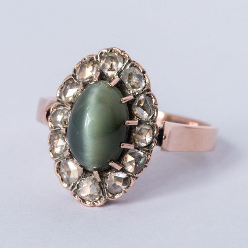 Bague 55 Bague ancienne chrysobéryl oeil de chat et diamants 58 Facettes 19-378-50