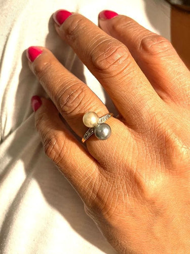 Bague BAGUE PERLES ET DIAMANTS ART-NOUVEAU 58 Facettes 094681