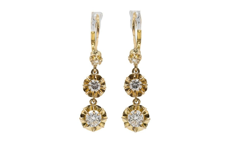 Boucles d'oreilles pendantes en or avec diamants d'environ 1,00 ct, France, milieu du XXe siècle