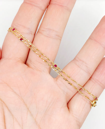 Collier Chaine vintage or jaune mailles gourmette et rubis 58 Facettes B01012