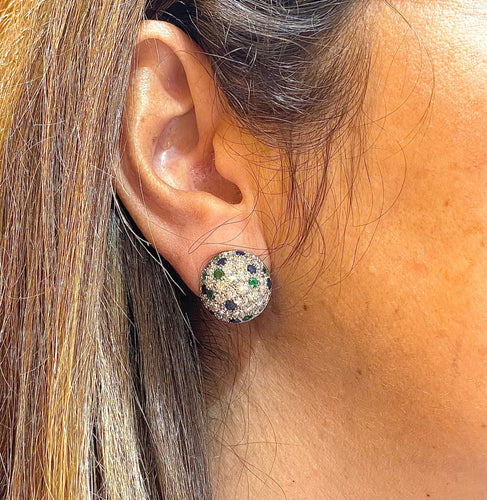 Bague 50 Bague et boucles d’oreilles en platine , diamants , saphirs , émeraudes 58 Facettes