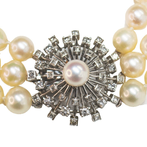 Collier Collier de perles en or blanc à 3 rangs des années 1950 58 Facettes Q211B