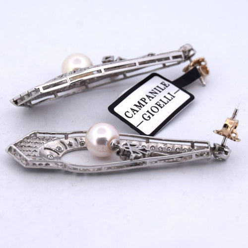 Boucles d'oreilles Orecchini Decò - Boucles d’oreilles perles akoya et diamants en or blanc 18 kt 58 Facettes OR106