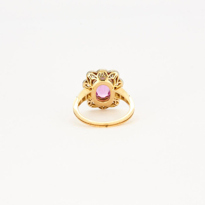 Bague 55.5 Bague marguerite saphir rose en or jaune et platine 58 Facettes