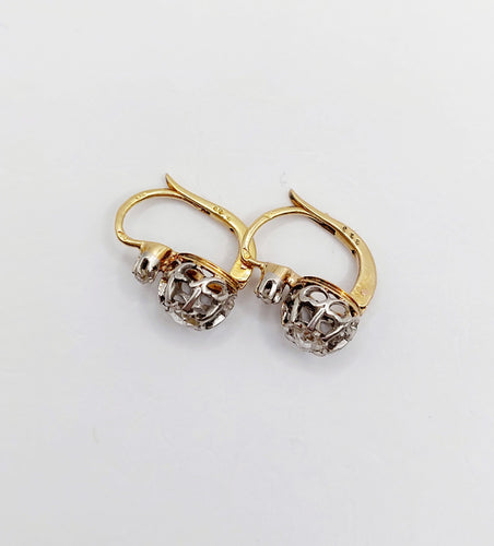 Boucles d'oreilles Dormeuses anciennes en or 18k et diamants taille rose (circa 1890) 58 Facettes A06468