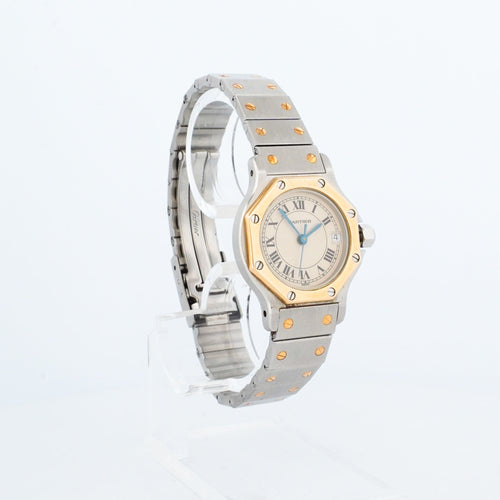 Montre Cartier - Montre Santos Octagone cadran crème chiffres romains acier et or jaune 58 Facettes