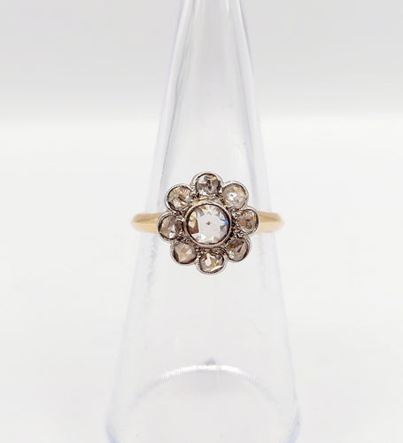 Bague 51 Bague marguerite antique en or 18k et platine, diamants taille rose 58 Facettes A06414
