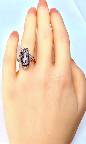 Bague 51 Bague camée sur agate perles fines diamants 58 Facettes AB263