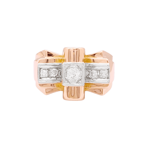 Bague 61 Bague « Tank » or rose, or blanc, diamants taille 8/8. 58 Facettes 34638
