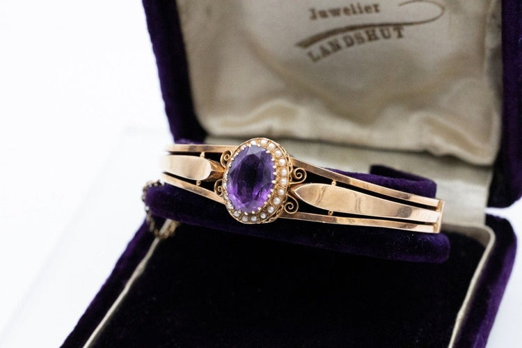 Bracelet Bracelet ancien en or jaune avec améthyste et perles, fin 19e début 20e siècle 58 Facettes 11723