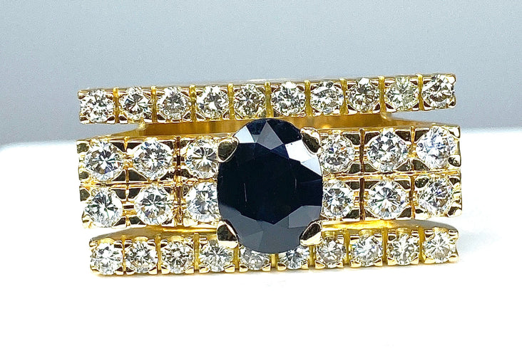 Bague 56 Bague style Tank diamants et saphir 58 Facettes AB289