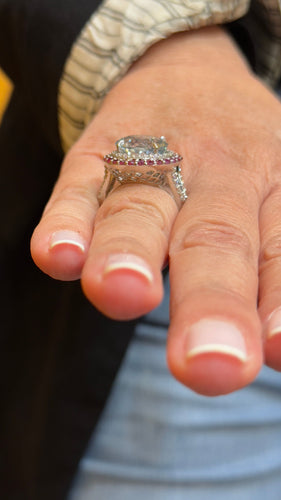 Bague 55 Bague en or blanc 18 carats , aigue-marine , diamants , rubis 58 Facettes