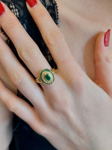 Bague 54 BAGUE MARGUERITE ÉMERAUDES ET DIAMANTS 58 Facettes 087031