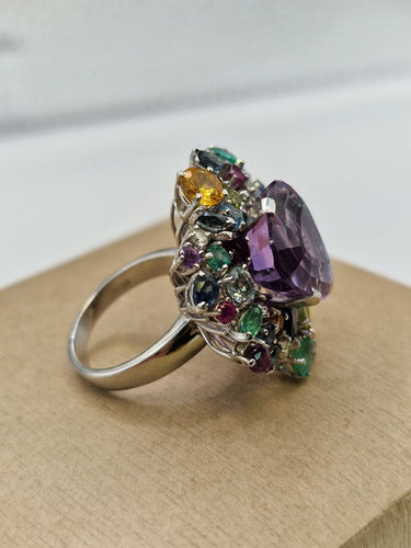 Bague 54 Bague améthyste "tutti I frutti" or blanc 58 Facettes