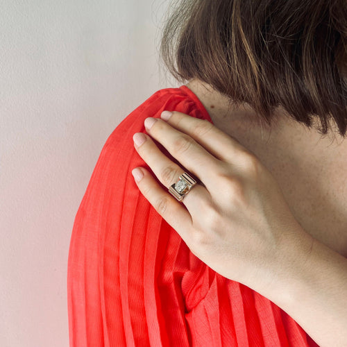 Bague 53 Bague Tank diamant solitaire or rose 58 Facettes