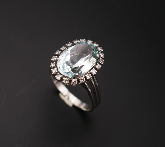 Bague 55 Bague Sertie d'Une Aigue Marine naturelle Et Diamants. 58 Facettes C12-04