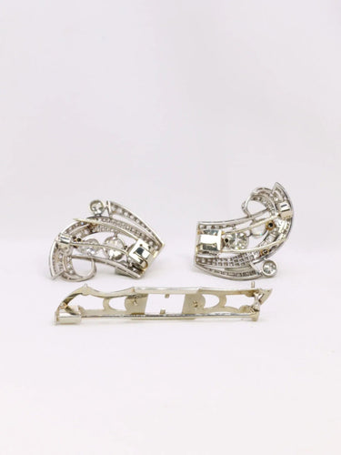 Broche Double Clip Art-Déco platine diamants taille ancienne 6 carats 58 Facettes 605