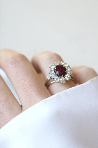 Bague 58 Bague Marguerite Rubis Birman Non Chauffé 1.60 Cts et Diamants 58 Facettes