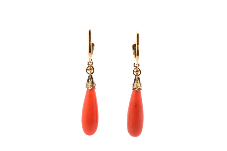 Boucles d'oreilles Boucles d'oreilles anciennes corail et diamants 58 Facettes 27754
