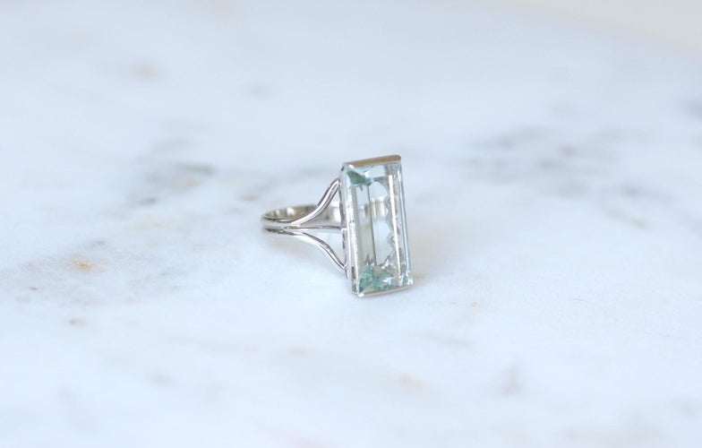 Bague 58 Bague Cocktail Aigue Marine 8,00 Cts sur Or Blanc 58 Facettes