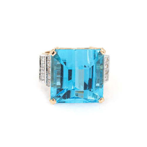 Bague 47 Bague diamant topaze bleue 35 carats or jaune vintage 58 Facettes G13194