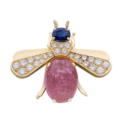 Brooch Van Cleef & Arpels “Abeille” brooch in yellow gold, diamonds, pink tourmaline, sapphire. 58 Facettes 33629