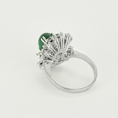 Bague 54 Bague or gris cabochon d'émeraude et diamants 58 Facettes BA452