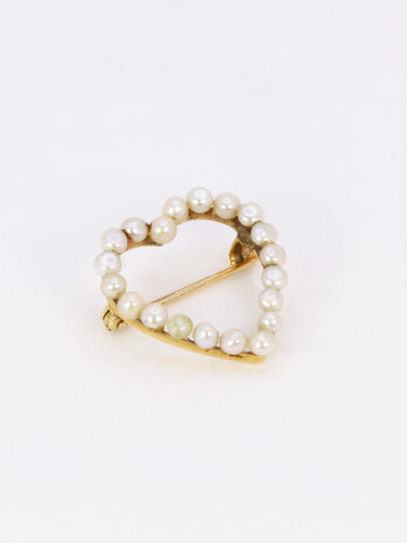 Broche Broche ancienne coeur perles fines or jaune 58 Facettes 1102.5