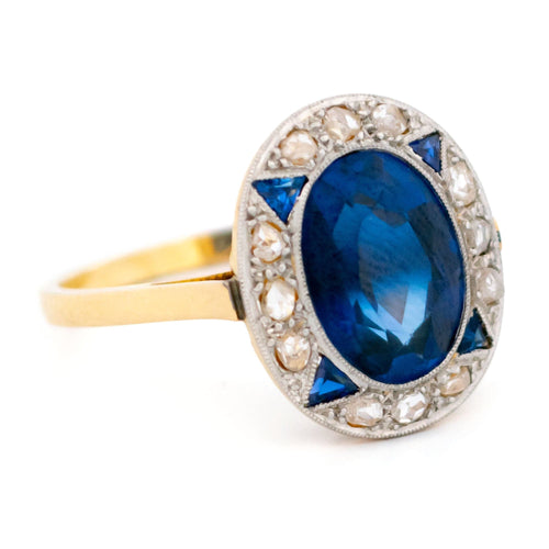 Bague en platine et or jaune, diamant et saphir Verneuil