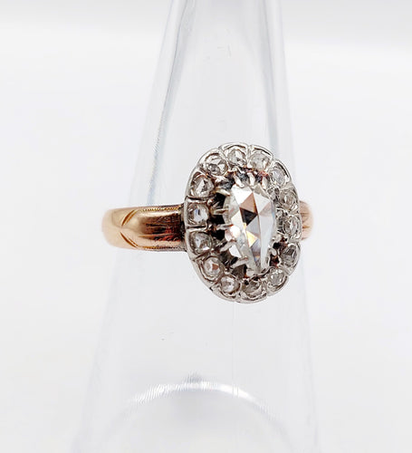 Bague marguerite victorienne or rose 18k diamant poire 0.60 carat (circa 1880)