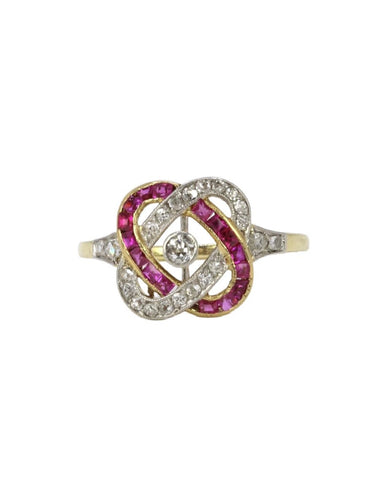 Bague 54 Bague Belle Epoque or jaune diamants rubis calibres 58 Facettes 1128.7