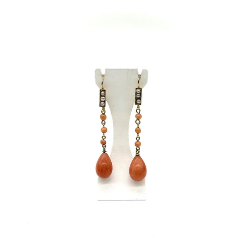 Boucles d'oreilles or jaune, corail et demi perle 58 Facettes Z15B51736