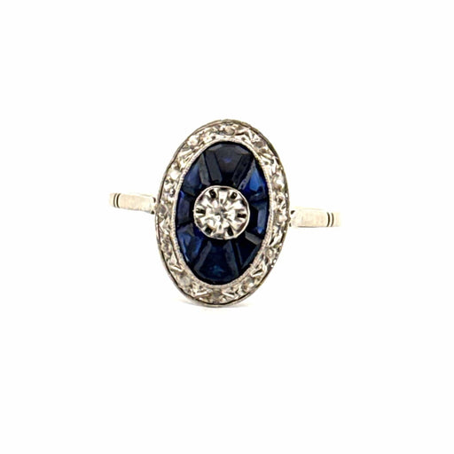 Ring 55 Art- Deco Platinum Diamond & Sapphire Ring 58 Facettes 27-GS34204-1