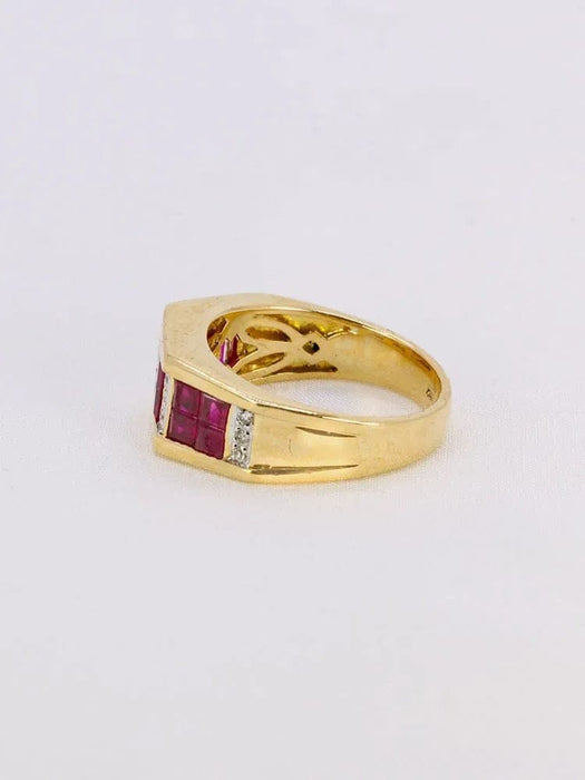 Bague 54 Bague vintage or jaune rubis calibrés diamants 58 Facettes 1073.8