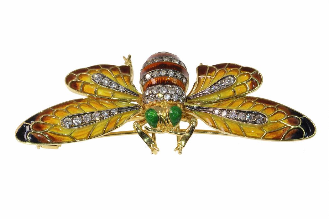 Broche Broche-Pendentif abeille vintage avec émail Plique-à-Jour et ailes tremblantes 58 Facettes 24263-0277