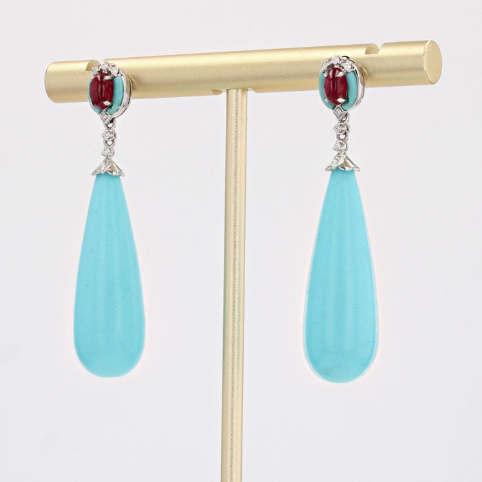 Boucles d'oreilles Pendants d'oreilles turquoise rubis et diamants 58 Facettes 24-185