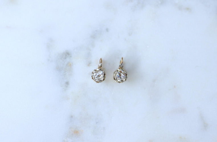 Boucles d'oreilles Dormeuses Anciennes Or Rose et Diamants taille rose 58 Facettes