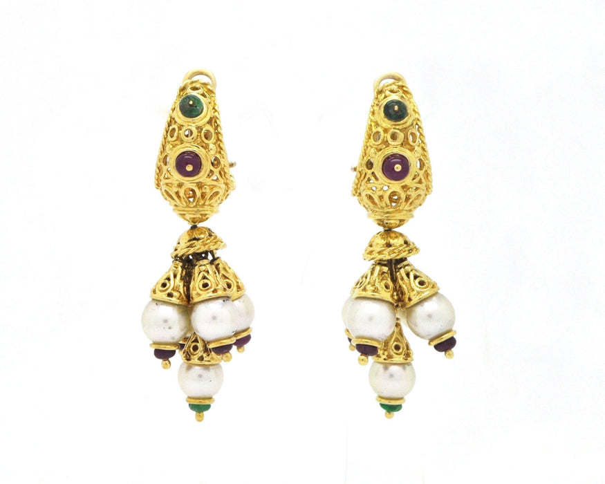 Boucles d'oreilles Boucles d'oreilles en or jaune, perles et pierres précieuses 58 Facettes