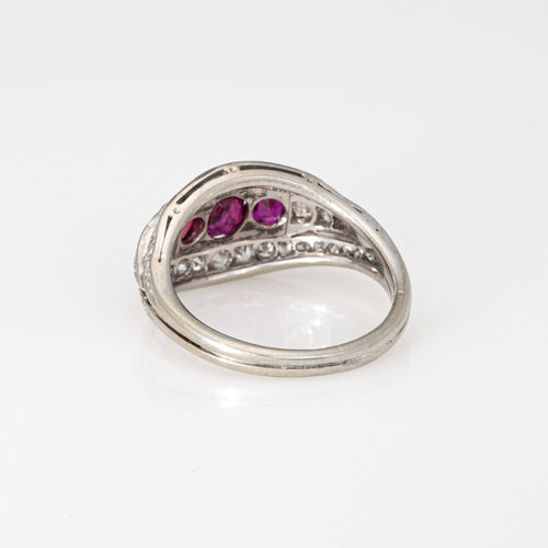 Bague Bague Art déco vintage en or blanc 14 carats avec rubis et diamants, taille 6, bijou de succession 58 Facettes G14120