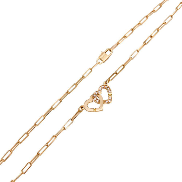 Collier Collier Dinh Van "Double Coeur" or rose, diamants. 58 Facettes 33897