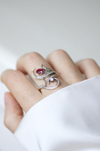 Bague 61 Bague Arabesque Rubis Birman et Diamants sur Or Blanc 58 Facettes