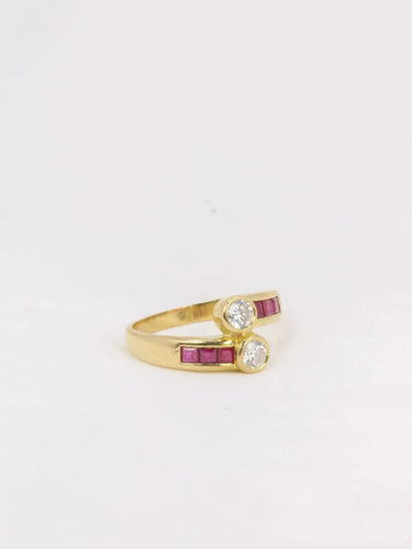 Bague Bague vintage toi et moi or diamants rubis calibrés 58 Facettes J181