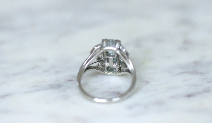 Bague Bague dôme Art Deco aigue-marine et diamant 58 Facettes